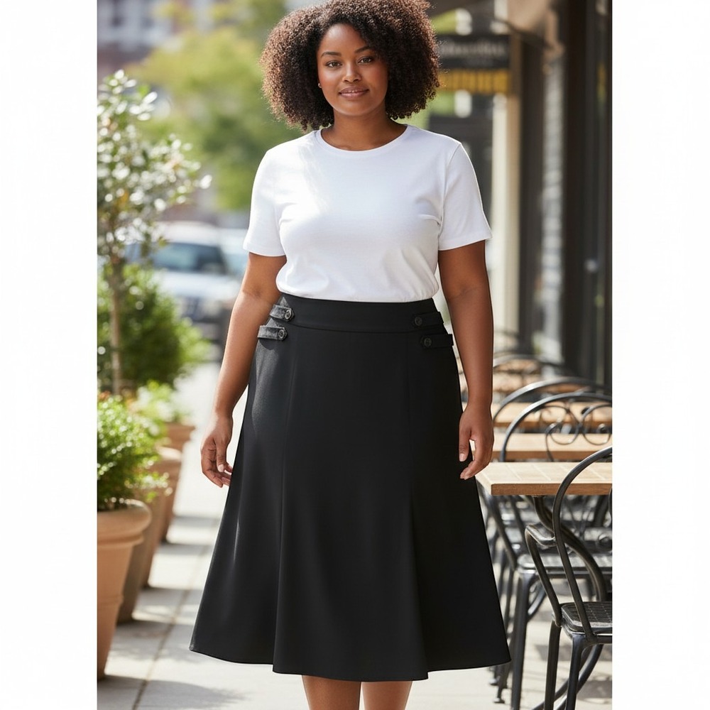 Lane Bryant Women's 24 Black Flared Midi Skirt Career Office Professional